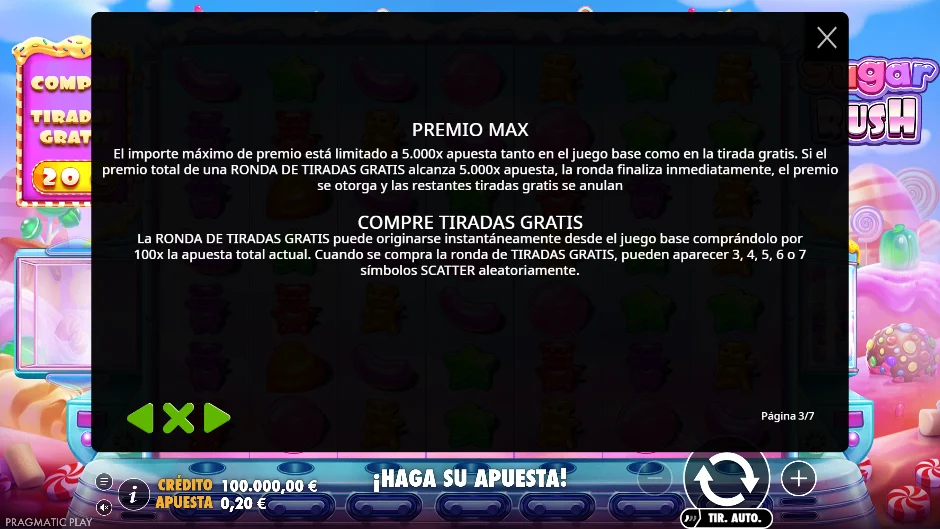 Sugar Rush — premio máximo y compra de bono